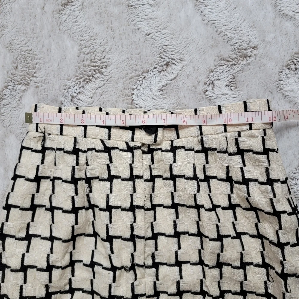 Vintage Carlisle Wool Silk Cream Black Geometric Straight Skirt‎ Size 2